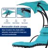 53.15 in. Outdoor Teal Hanging Curved Lounge Chair Steel Hammocks Chaise Swing with Built-In Pillow and Removable Canopy