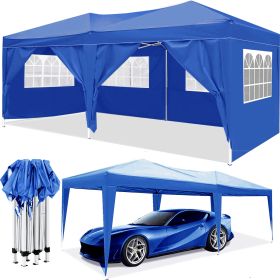 10'x20' EZ Pop Up Canopy Outdoor Portable Party Folding Tent with 6 Removable Sidewalls + Carry Bag + 4pcs Weight Bag (Color: Blue)